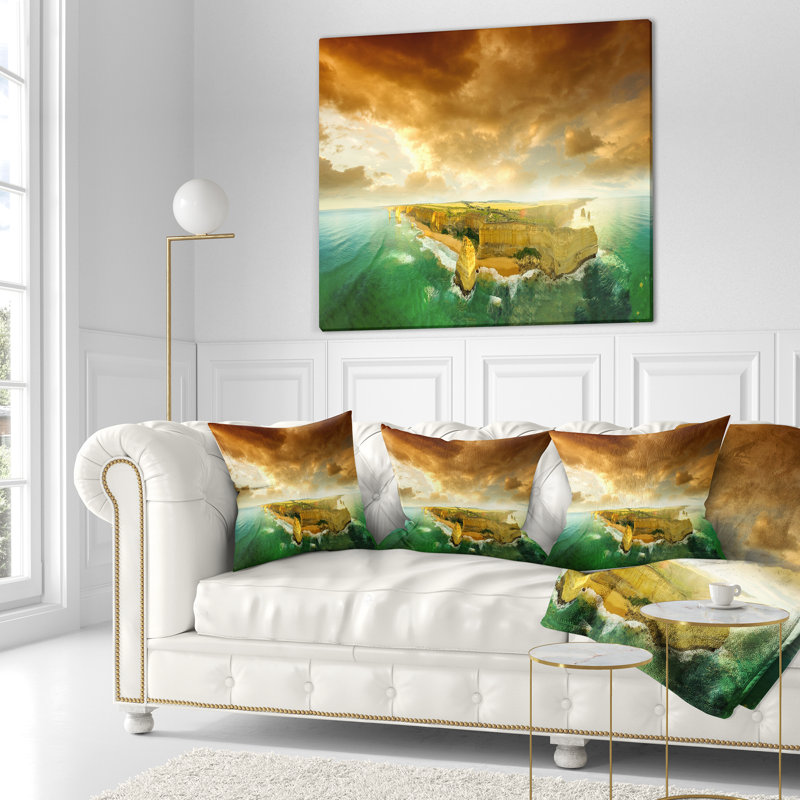 Coussin Great Ocean Road, 16 po x 1 po, Coussin décoratif, Orange / Vert