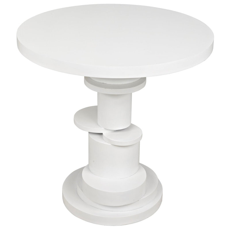 Table de bout à piédestal en bois massif Hugo, Blanc uni