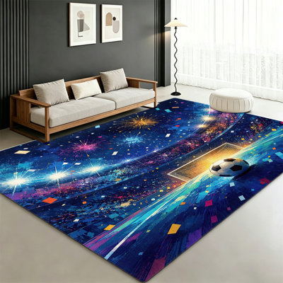 Tapis Vibrant Football Stadium Fireworks, décoration de plancher sur le thème du sport, tapis impression de football, tapis d'intérieur pour salon, chambre à coucher, jeu, décoration de soccer Man Cave World Cup