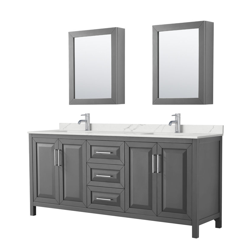 Daria 80'' W Vanity, Gray, Polished Chrome, Giotto Quartz