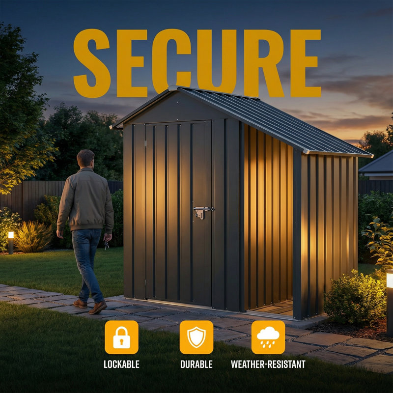 High Quality Galvanized Iron Sheet, Waterproof Design, Equipped With A Sturdy Locking System, Small Metal Compact Garden Shed, Dark Gray