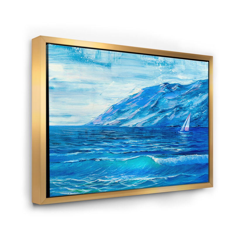 Morning Sunlight On The Sea Waves II - Décoration murale nautique et côtière, H 24 po x l 32 po x P 1 po, Cadre flottant doré