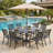 8-Seat Outdoor Patio Dining Table, Built-In Umbrella Hole & Weather-Resistant Anti-Fade Finish, Rust-Proof Reinforced Frame, Fits Porch, Backyard Lawn