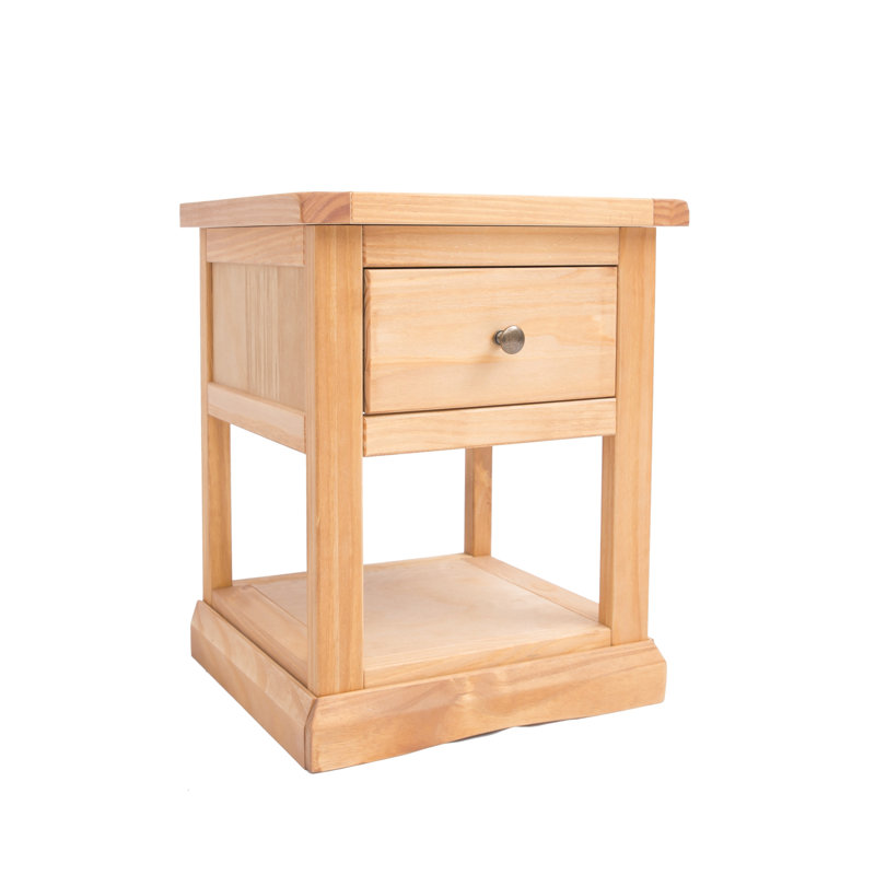 Schumacher 45cm W Plywood / Laminate Board Bedside Table, Natural/Brown/Antique Brass