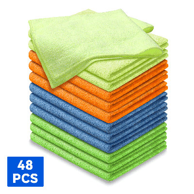 Paquet de 48 chiffons de nettoyage en microfibre, serviettes de nettoyage tout usage, lavables à la machine, 12 po x 16 po