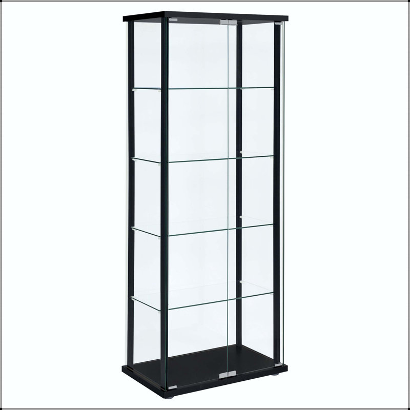 Vitrine noire à 4 tablettes avec portes en verre transparent et quincaillerie chromée