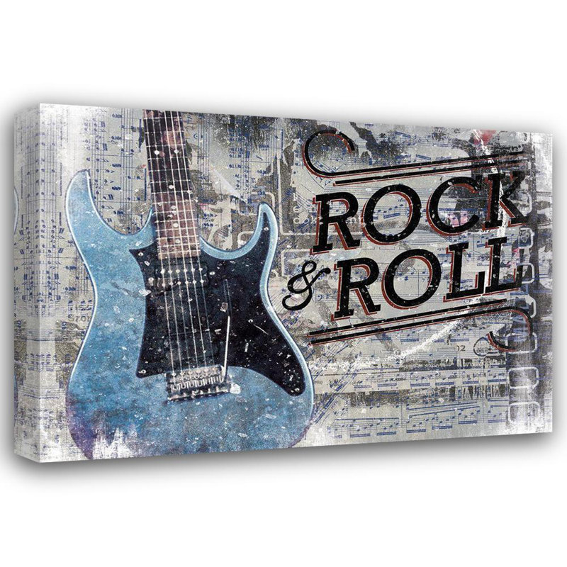 Lark Manor Cloverfield And Co., art sur toile tendue avec châssis: guitare Rock and Roll, H 35 po x l 48 po
