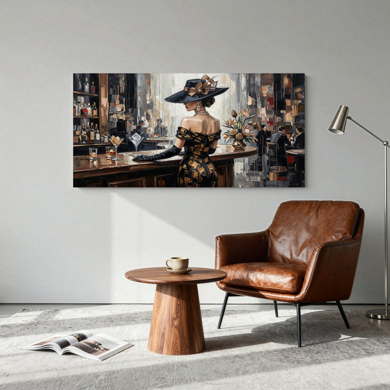 Ensemble élégant de tableaux sur toile pour bar (1 pièce), L 58 po x H 28 po, Toile tendue
