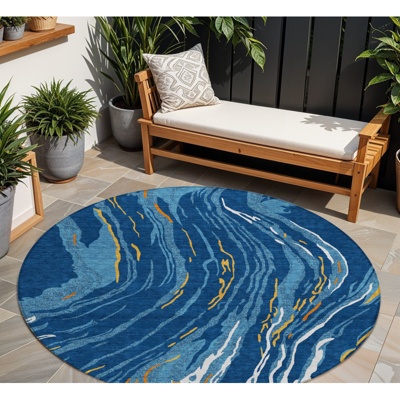Tapis d'intérieur rond lavable abstrait 8 pi