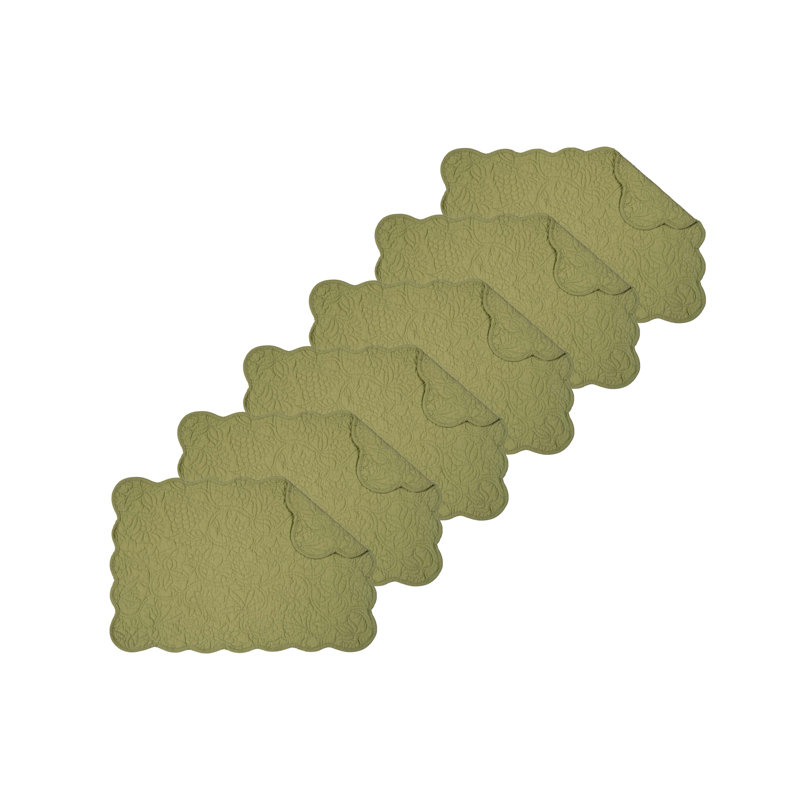 Ensemble de 6 napperons de courtepointe Christiana, Vert