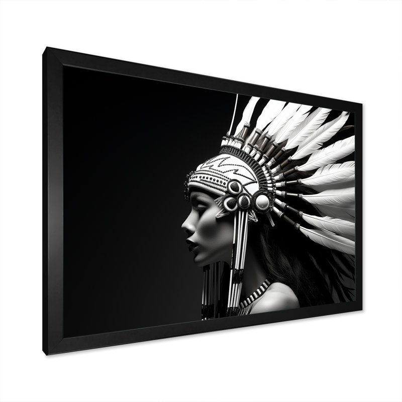 Femme esprit noir et blanc sur toile, Cadre simple noir, H 12 po x l 20 po x P 1 po