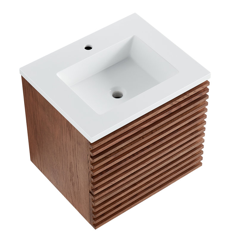 Ensemble de meuble-lavabo simple 24 po avec plateau en acrylique blanc Sonata, Bois foncé