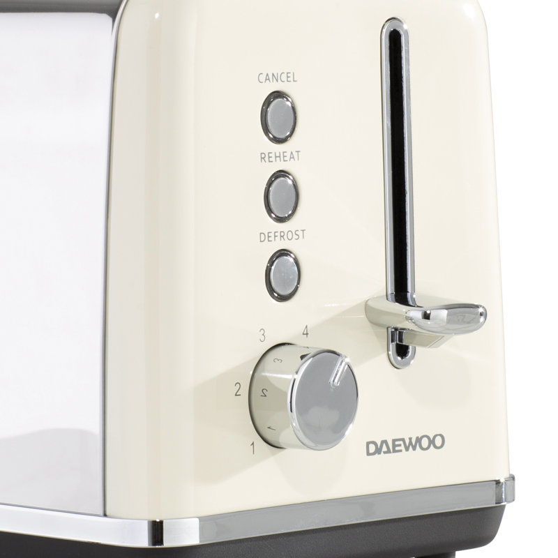 Daewoo Kensington 2 Slice Toaster Stainless Steel 810W With Multi-Function, Cream