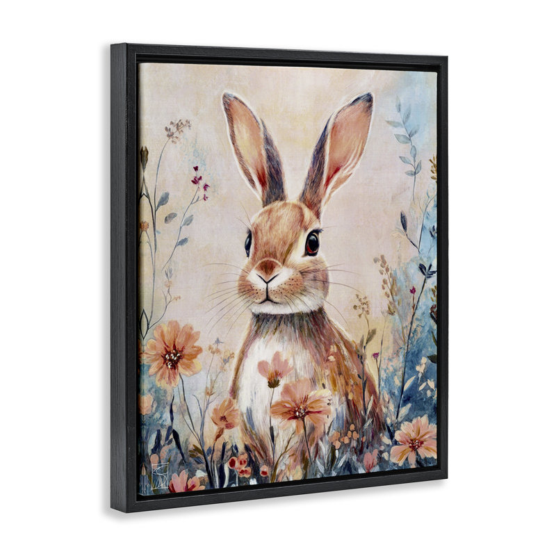 Cadre flottant lapin avec marguerites sauvages, design par Sara Culpepper, Cadre flottant noir de jais, H 21 po x l 17 po