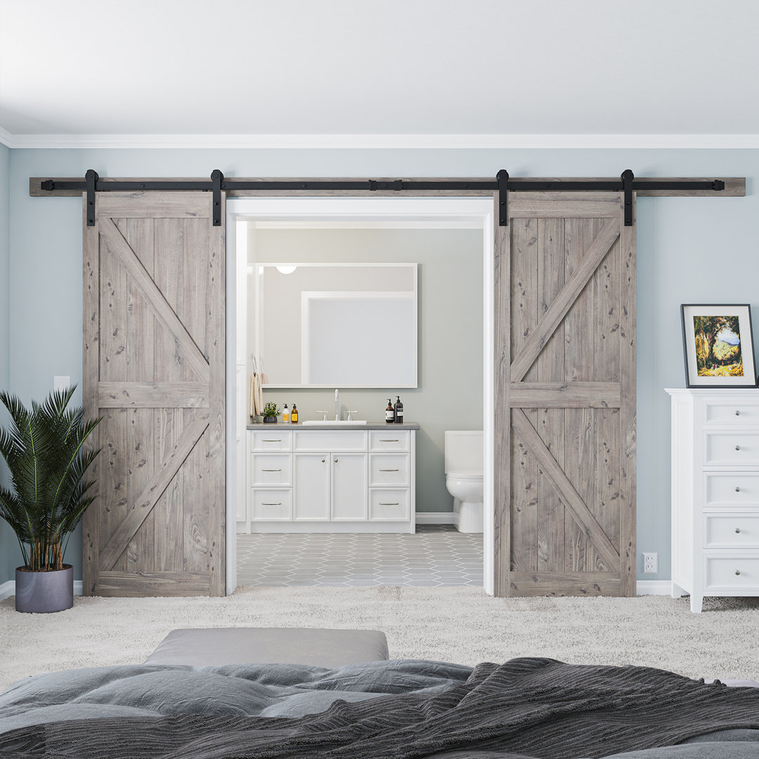 Heavy Duty Sliding Standard Double Door Barn Door Hardware Kit (Not Include Door) LDB_BUILDING Track 