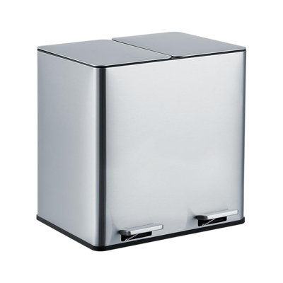 Dual Trash Can, 2 x 4 Gal (2 x 15L) Stainless Steel Trash Can with Recycling Bin, Soft-Close Lid, Step-on Garbage Bin