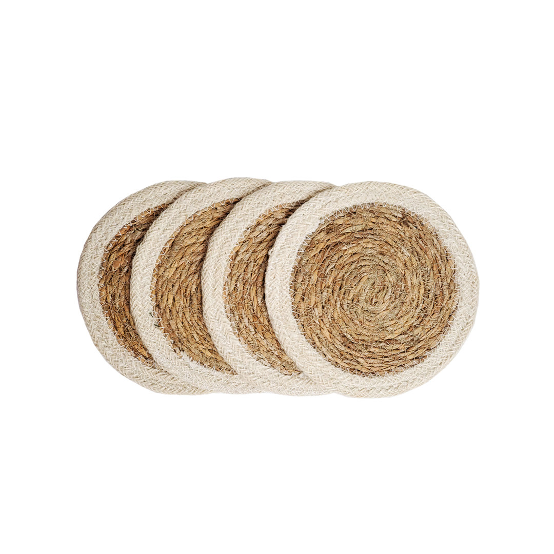 Dematteo Jute Round 4 Piece Coaster Set (Set of 4) Bayou Breeze
