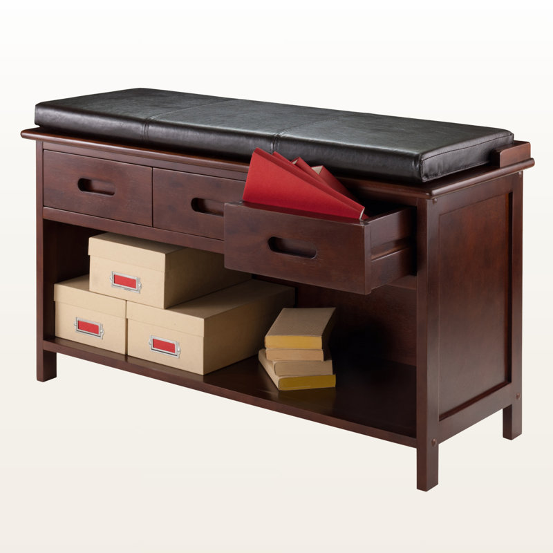 Banc de rangement à coussins de siège brun à 2 tiroirs Signe, H 21,65 po x l 37,97 po x P 14,36 po Signe