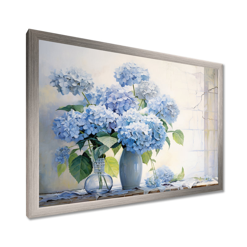 «Blue Hydrangea Farmhouse Still Life - Hydrangea», reproduction d'art sur toile, H 16 po x l 32 po x P 1 po