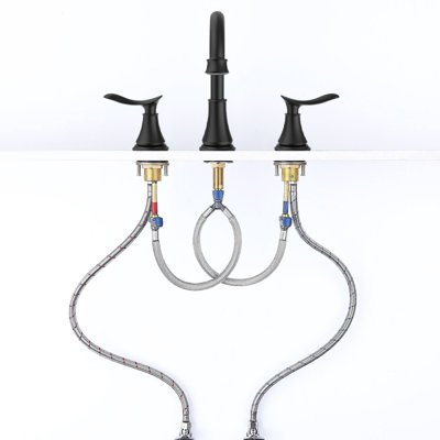 2-Handle 8 Inch Widespread Bathroom Sink Faucet Matte Black Lavatory Faucet 3 Hole 360° Swivel Spout Vanity Sink Basin Faucets 3007B-MB