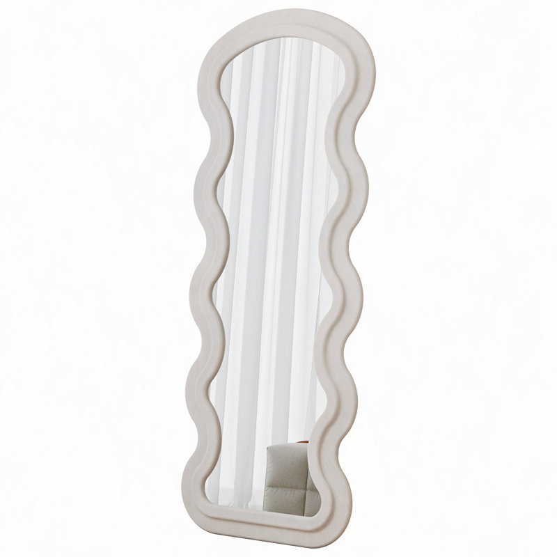 Flannel Full Length Wave White Floor Mirror With Stand For Bedroom Living Room Hanging Or Against The Wall