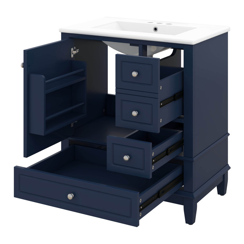 Ensemble de meuble-lavabo simple 30 po avec une porte et trois tiroirs, une armoire de rangement en bois massif de 30 po avec lavabo