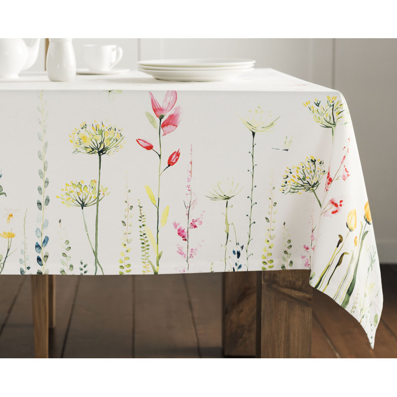 Botanical  Floral 100% Cotton Tablecloth, 108" L x 60" W