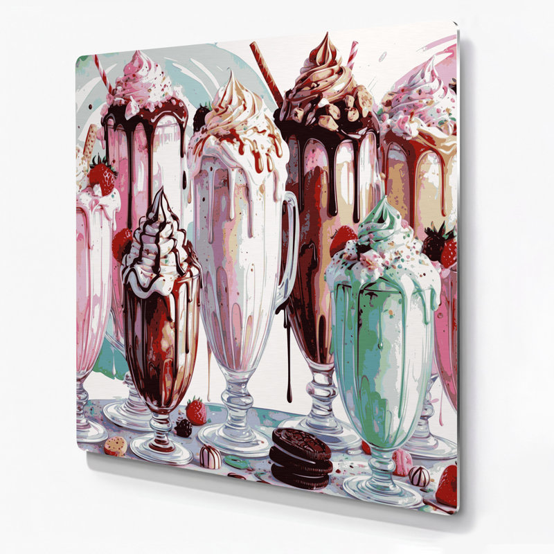 Desserts Milkshake gris, art mural en métal, H 12 po x l 12 po