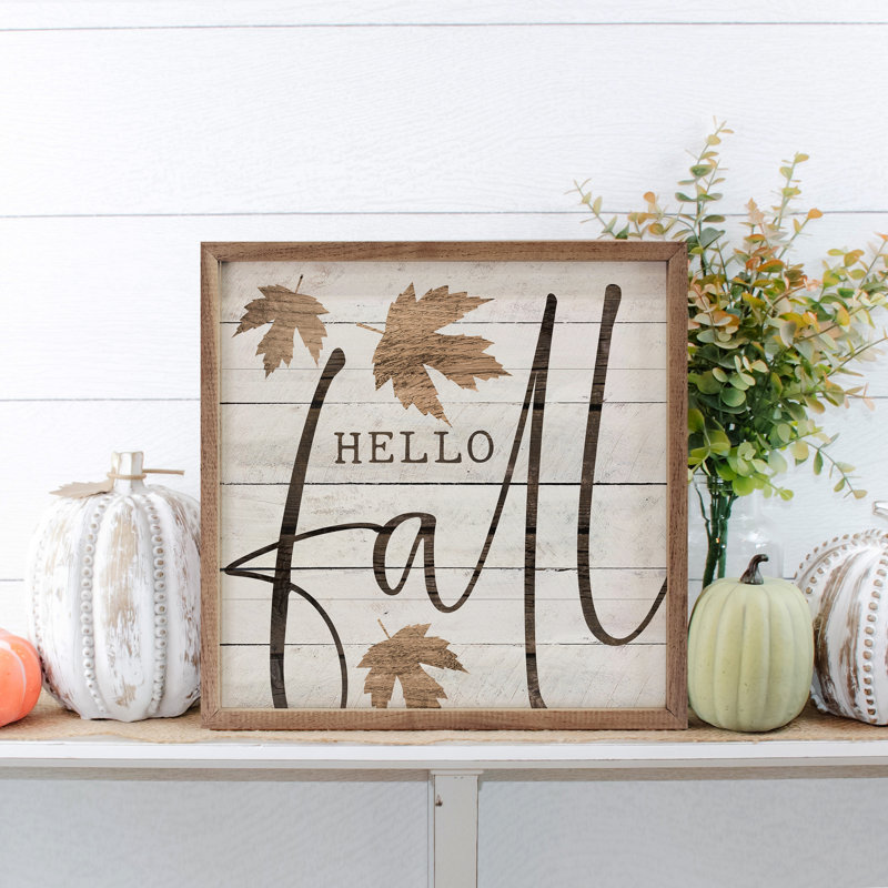 " Hello Fall Leaf Whitewash ", 12" H x 12" W x 1" D