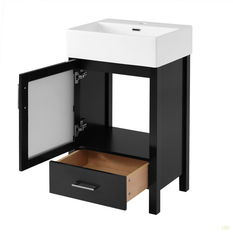 Meuble-lavabo de 20 pouces avec lavabo en céramique et beaucoup de rangement - idéal pour les petites salles de bain, Noir