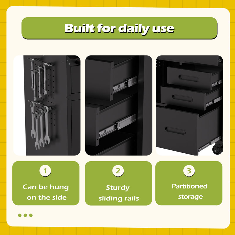 34.3" Mobile Tool Storage Cabinet - Garage Organizer With Lockable Compartment & 4 Drawers