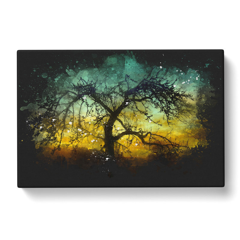 Tree At Sunset Vol.4 Paint Splash - Wrapped Canvas, 60cm H x 91cm W x 3cm D