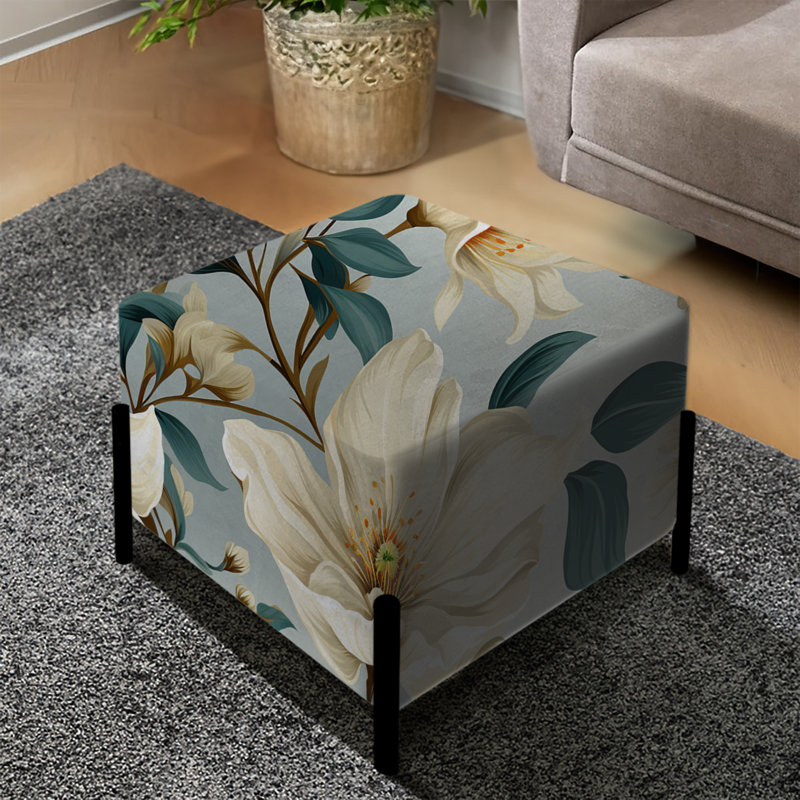 Repose-pieds carré Sandy beige et bleu Hydrangea Tranquility VII