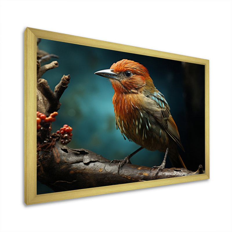 Bird Portrait III - Animals Canvas Wall Art, Encadrement doré, H 12 po x l 20 po x P 1 po