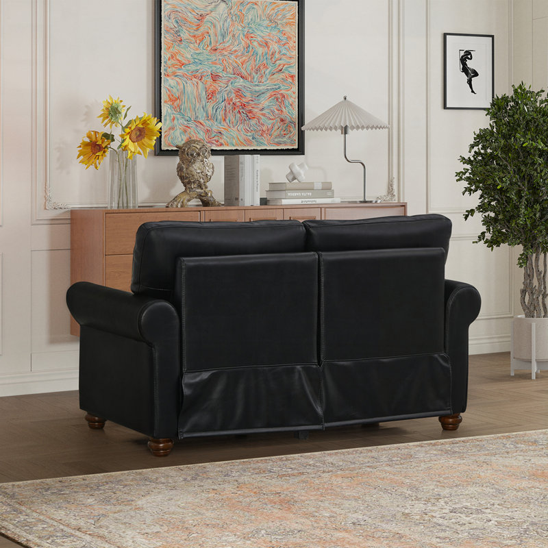 Classic Living Room Nails Sofa Faux Leather, Black, 34.5" H x 59.45" W x 31.89" D