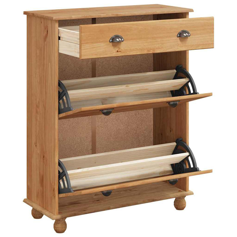 Shoe Cabinet Solid Pine Wood, Brown