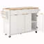 Îlot de cuisine cannelé avec rangement, îlot de cuisine 55,5 po avec abattant, prise de courant, 4 portes et 3 tiroirs, table d'îlot roulant avec plateau en grain de bois, bord courbé pour la cuisine, la salle à manger