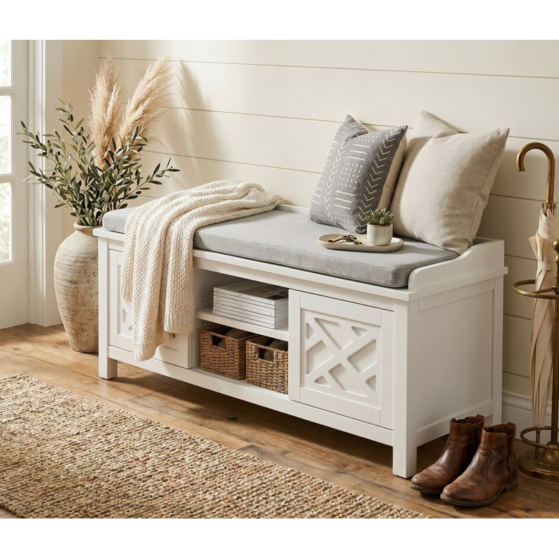 Coventry 45” Linen Upholstered Storage Bench, White