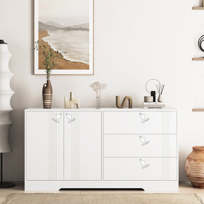 Kitchen Sideboard With Storage - White Cabinet Ample Space Buffet Adjustable Dividers Solution