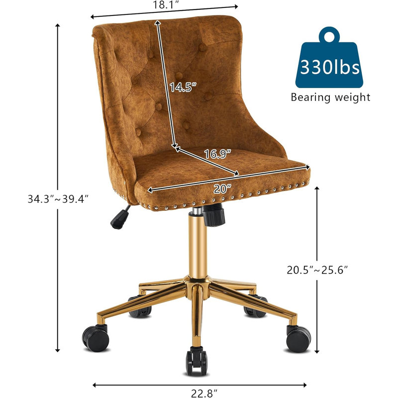Matthias Task Chair Office Chairs Makeup chair, Gold, Brown