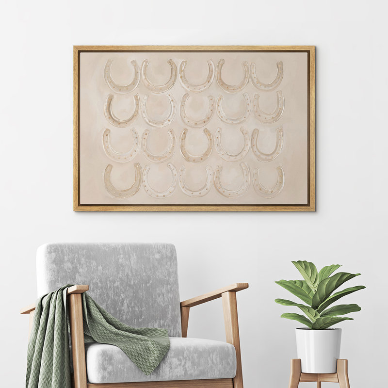 «Neutral Western Horseshoe Motif Luck Symbole», reproduction d'art sur toile encadrée, Natural, Beige, 24" H x 36" W x 1.5" D