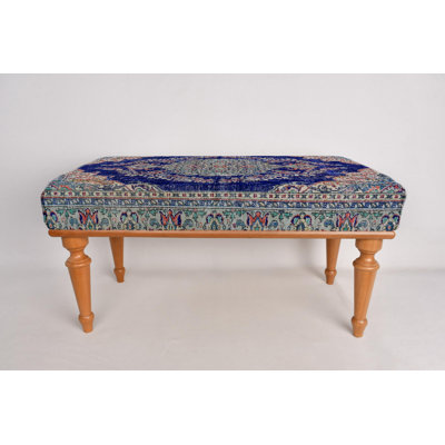 Medallion Ottoman Bench, Navy Blue Bench, Turkish Rug Bench, Personalized Bench, Piano Bench, Decor Bench, Handmade Bench, Living Room Bench