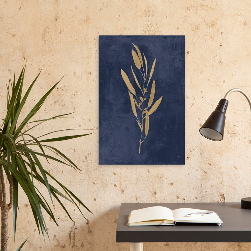 Botanical Study I Gold - art botanique doré bleu doré, H 24 po x l 16 po