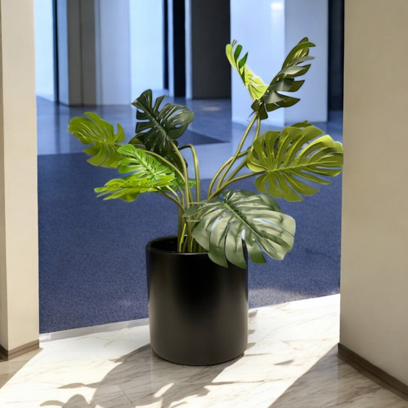 Pot à fleurs rond en fibre de verre, Noir, H 20 po x l 20 po x P 20 po