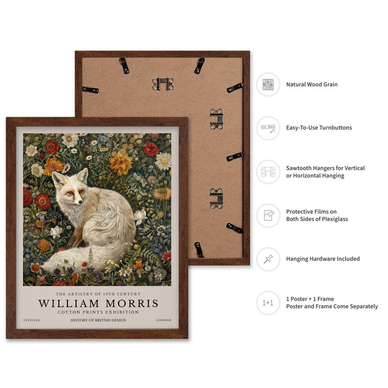 William Morris - Renard blanc, Poster, Brown Framed, 11"H x 14"W