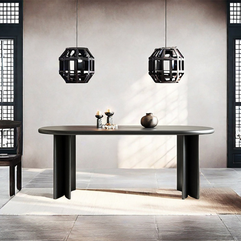 Table de salle à manger simple en bois de frêne massif, H 29,53 po x L 70,87 po x l 31,5 po, Noir, noir, noir, noir