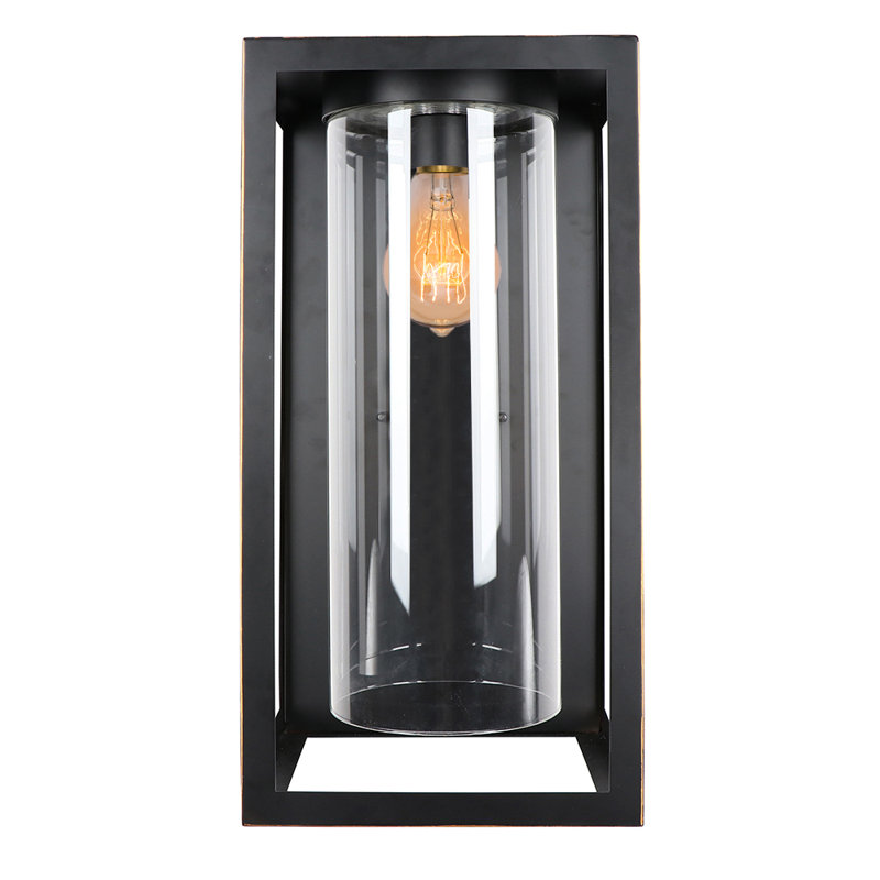 Lanterne murale d'extérieur 1 lumière à abat-jour cylindrique noir impérial et transparent