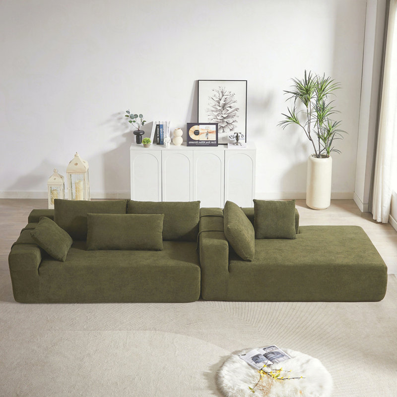 Ensemble de canapé modulaire rembourré avec 6 coussins pour le salon Modern, Chenille noir, Orienté à gauche (vu de face)
