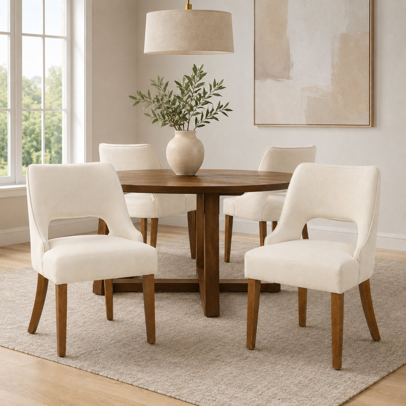 Chaises d'appoint rembourrées avec pieds en bois massif, Beige, 4