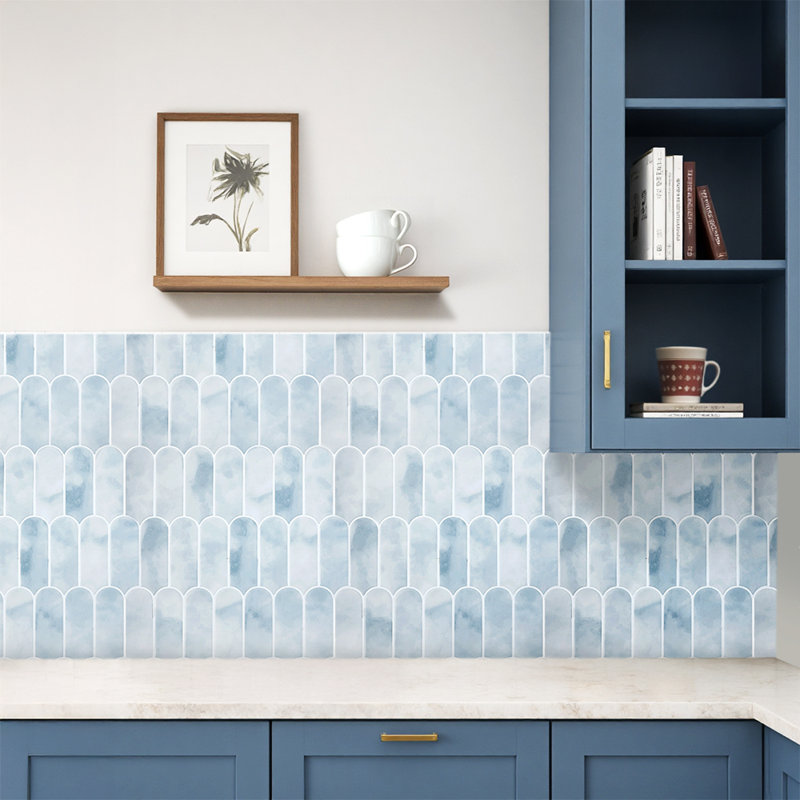 10Pcs Self-Adhesive Wall Tile Stickers, Blue/White